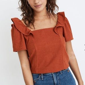 Madewell Crosshatch Ruffled Top Rust Color